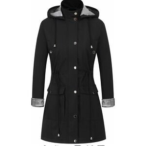 CREATMO US Women's Plus Size Water-Resistant Trench Coat Long Windbreaker Milita